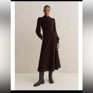 ME+EM Chevron Cord Velour Fit and Flare Midi Dress- US 6